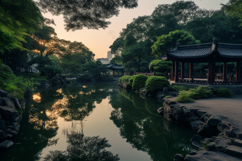 古城园林历史文化湖景夕阳,高清,摄影图,摄影图片,图片大全,摄影图免费下载